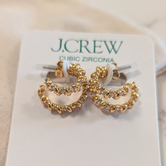 J.Crew Crystal and Gold-tone Huggie Cubic Zirconia Earrings - Picture 1 of 7